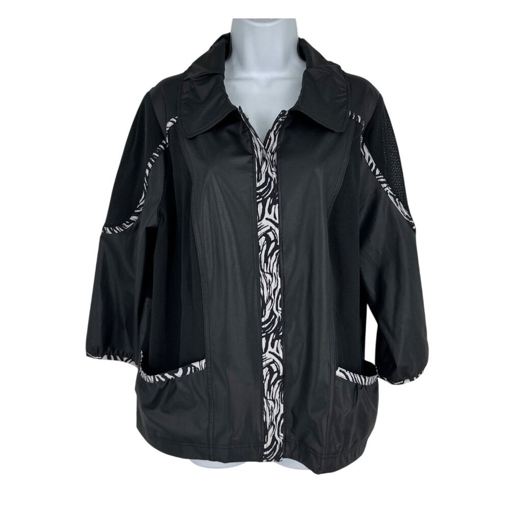 Zenergy By Chicos Womens Black & Zebra Print Full Zip Jacket Size 2 US L